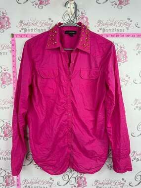 Candy couture shirt studded 3D spike Hot Pink Studded Collar Button-Down Shirt